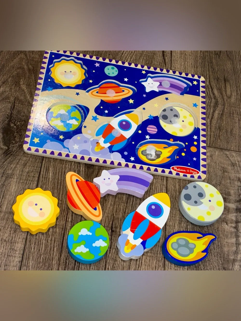 Melissa & Doug Wooden Space Rocket Puzzle - Blue, Red & Yellow